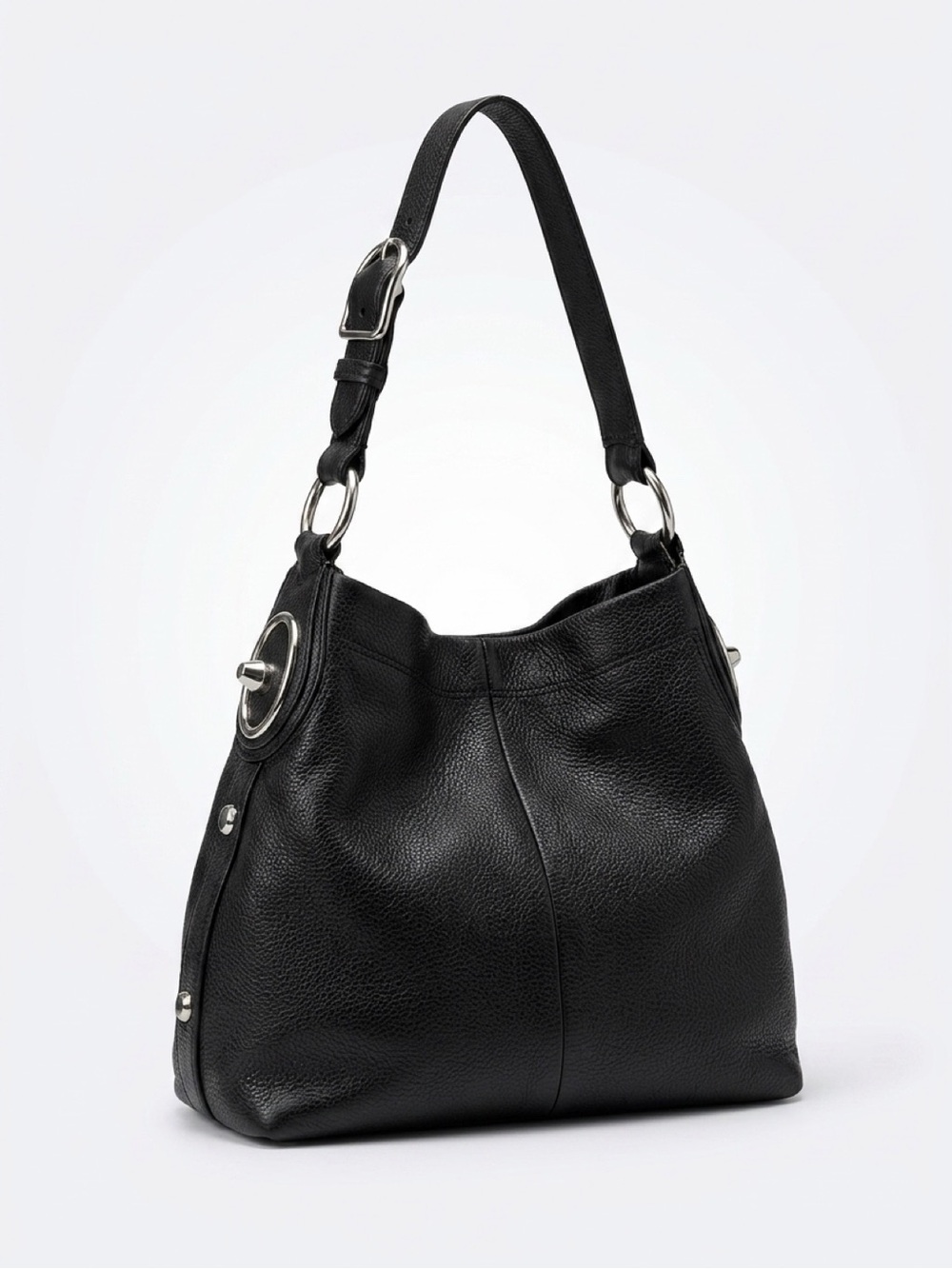 Coach Black Pebbled Leather Penelope Hobo Bag F16535 Silver Turnlock